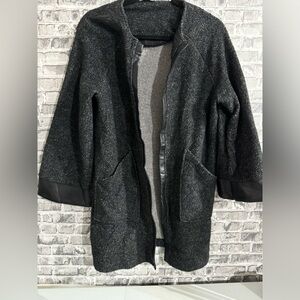 Zara Cardigan Blazer Coat Black Faux Leather Trim Open Front Pockets‎ Medium